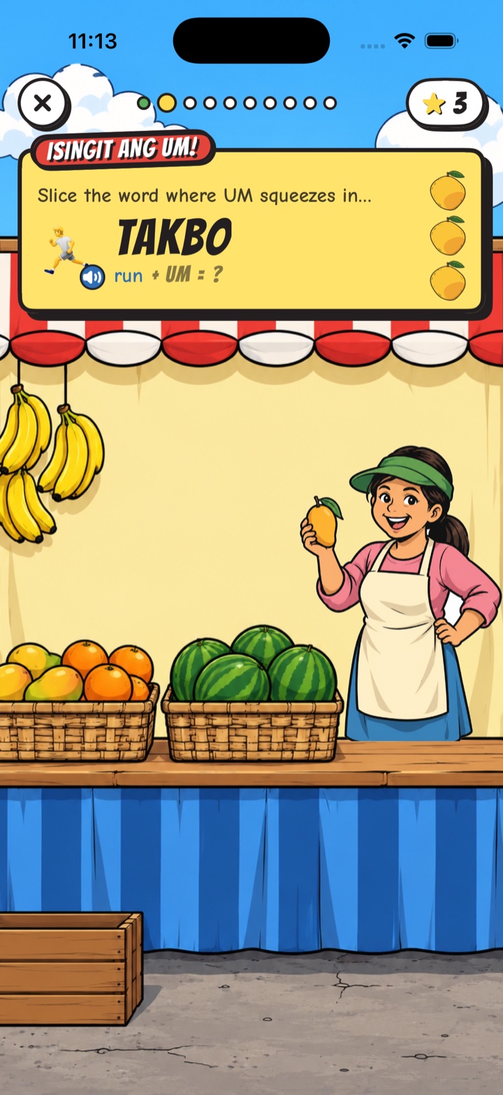 Singit!: a fruit-stand word about to be sliced open for its affix